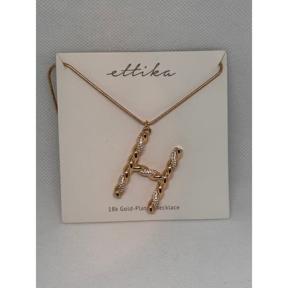 NEW ETTIKA REVOLVE 18K Goldplated Twisted Crystal Initial Pendant Necklace H - Picture 2 of 5